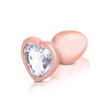 rose gold metal anal plug with clear heart crystal stone