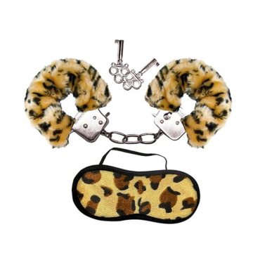 furry leopard lovecuffs & eyemask set